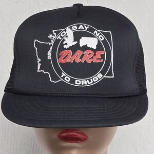 D.A.R.E Washington Say No To Drugs Black Mesh Trucker Hat 80s 90s Kids Program